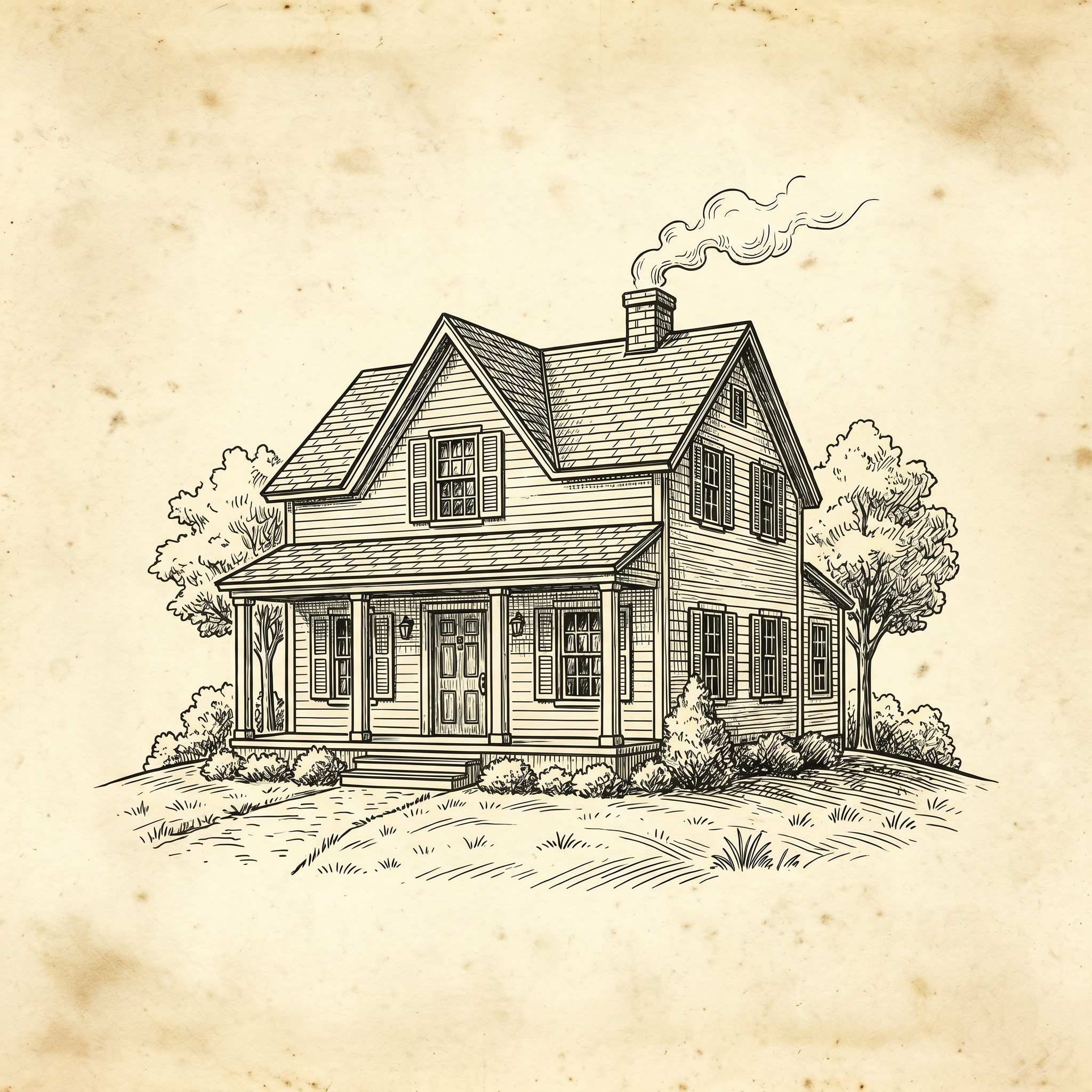 An ink drawing of a house — a home